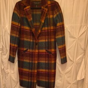 Rachel Zoe Plaid Trench Coat in Red, Yellow, and Blue